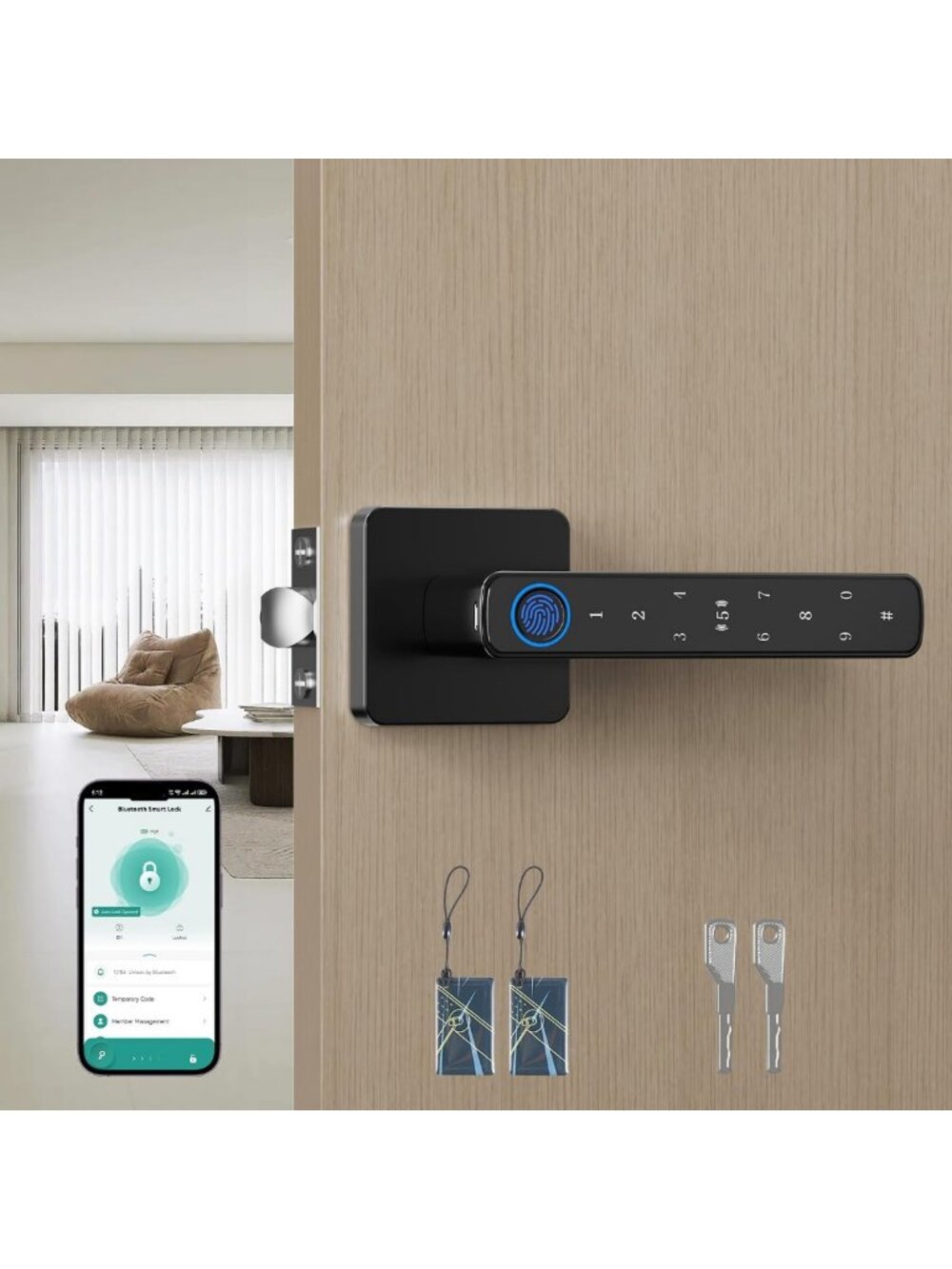 Smart Biometric Fingerprint Door Lock - Keyless Entry with App, Code & Backup